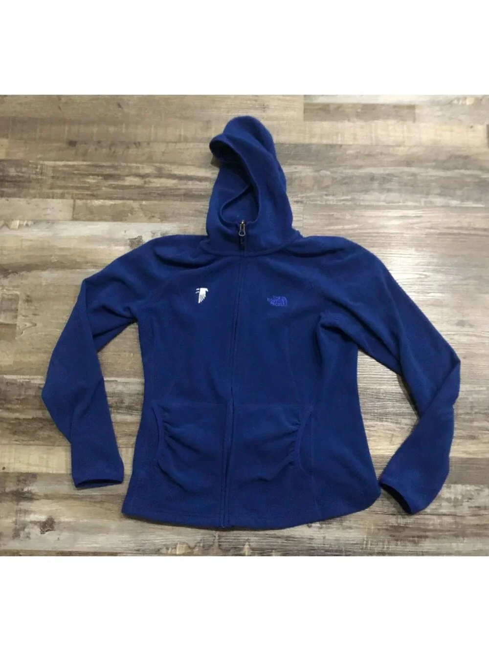 The North Face Womens Medium Blue Full Zip Fleece Hooded Jacked White Falcon
